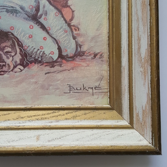 VTG Framed Bukac Litho Art Boy Praying w/Puppy - Picture 4 of 8